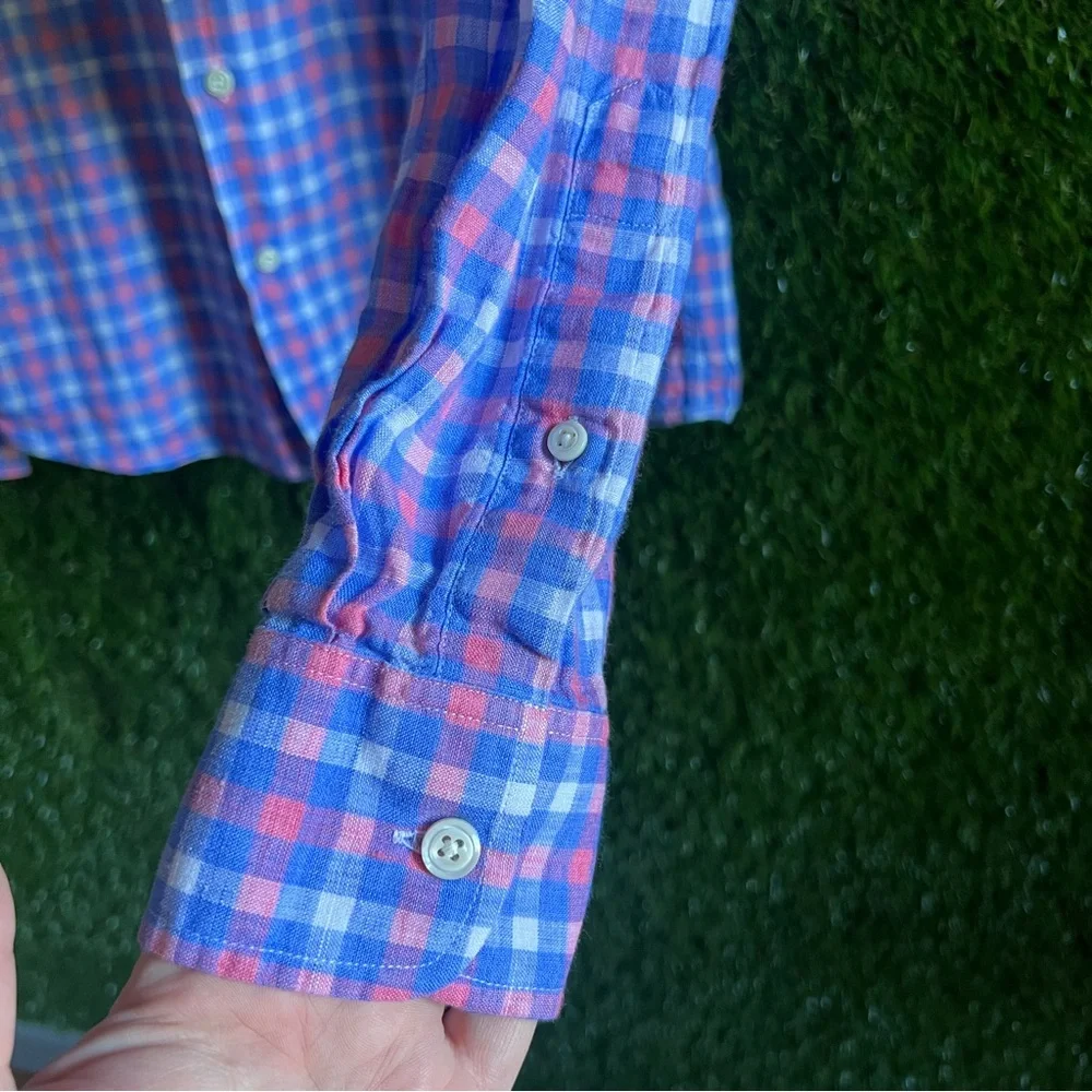 Johnnie-O Linen Check Button Down Shirt